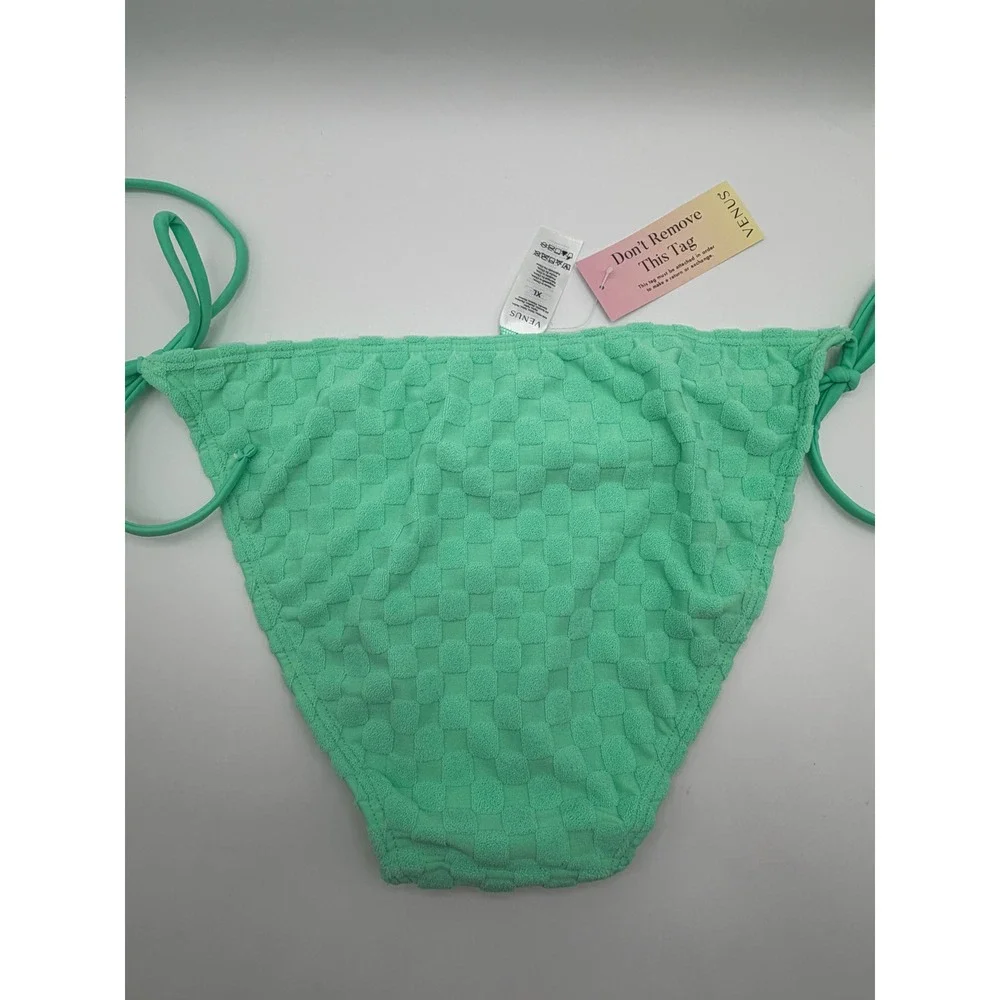 Venus Bikini Set Women XL Mint Green Textured Checkerboard Triangle Side Tie NEW